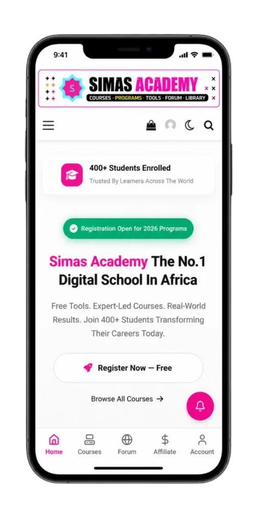 Simas Academy Mobile App Interface